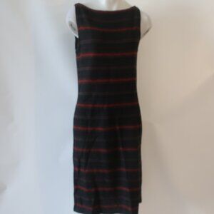 Womens Ralph Lauren 100% Linen Black, Brown, Red, Orange Striped Midi Dress L